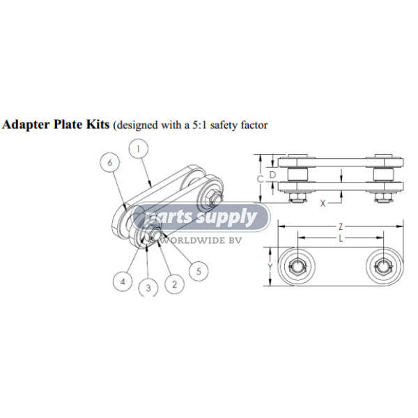 12K Adapter Plate Kit ( 3.75"" CC, w/ 1"" & 1-1/4"" Pins ) for LSI reference LC612-01
